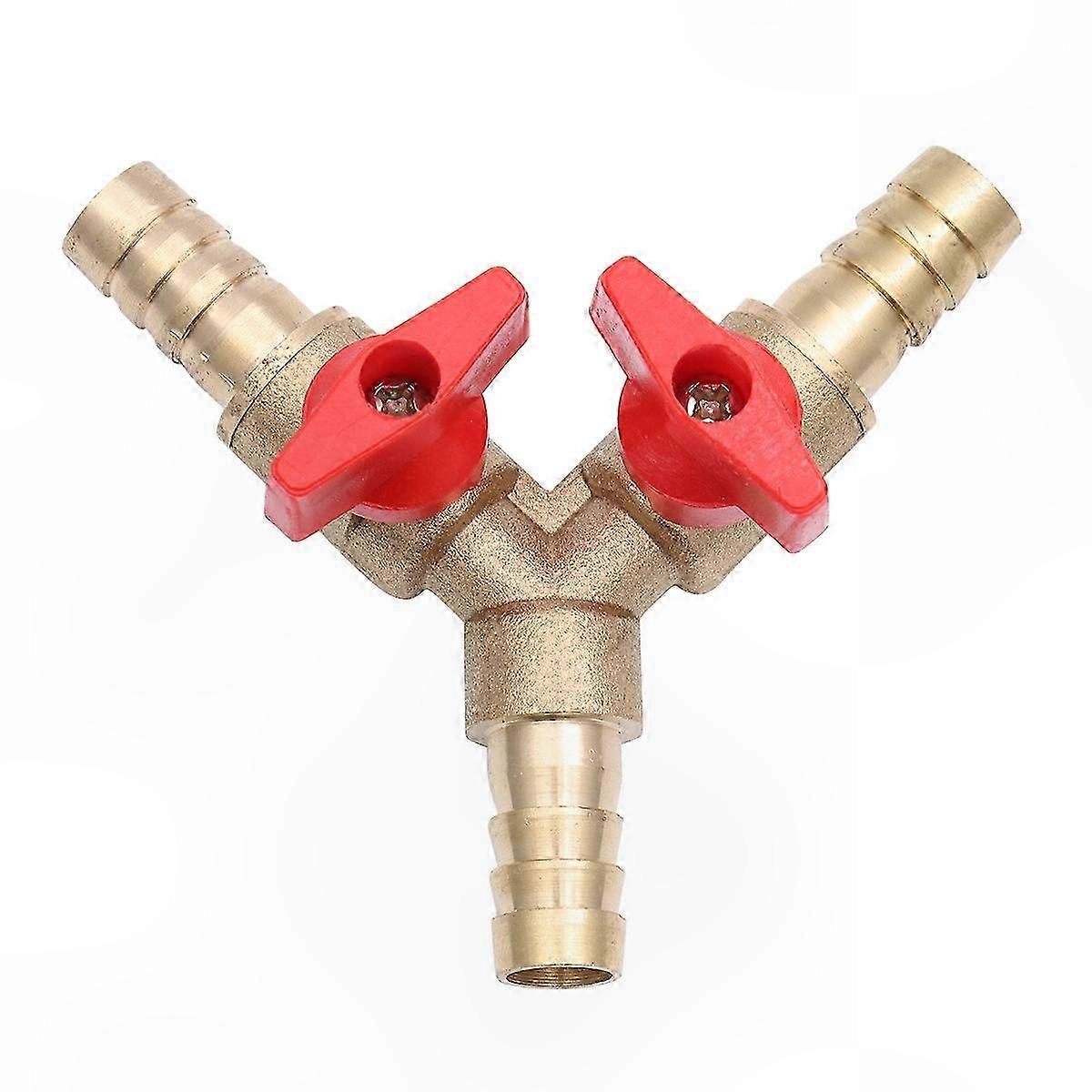 Brass 3-Way Connector for Gas Water Heater Systems with Twin Shut-off and Y-Shaped Barb Hose Compatibility
