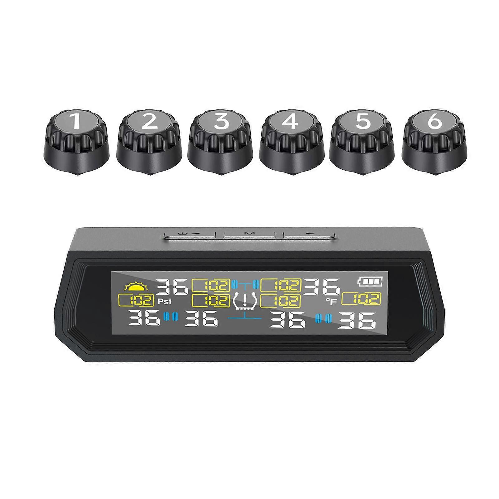 Radio TPMS Solar Charging 6 Tire Pressure Temperature Observer For Away Road Automobiles Trailers Strong Applications Multicolor