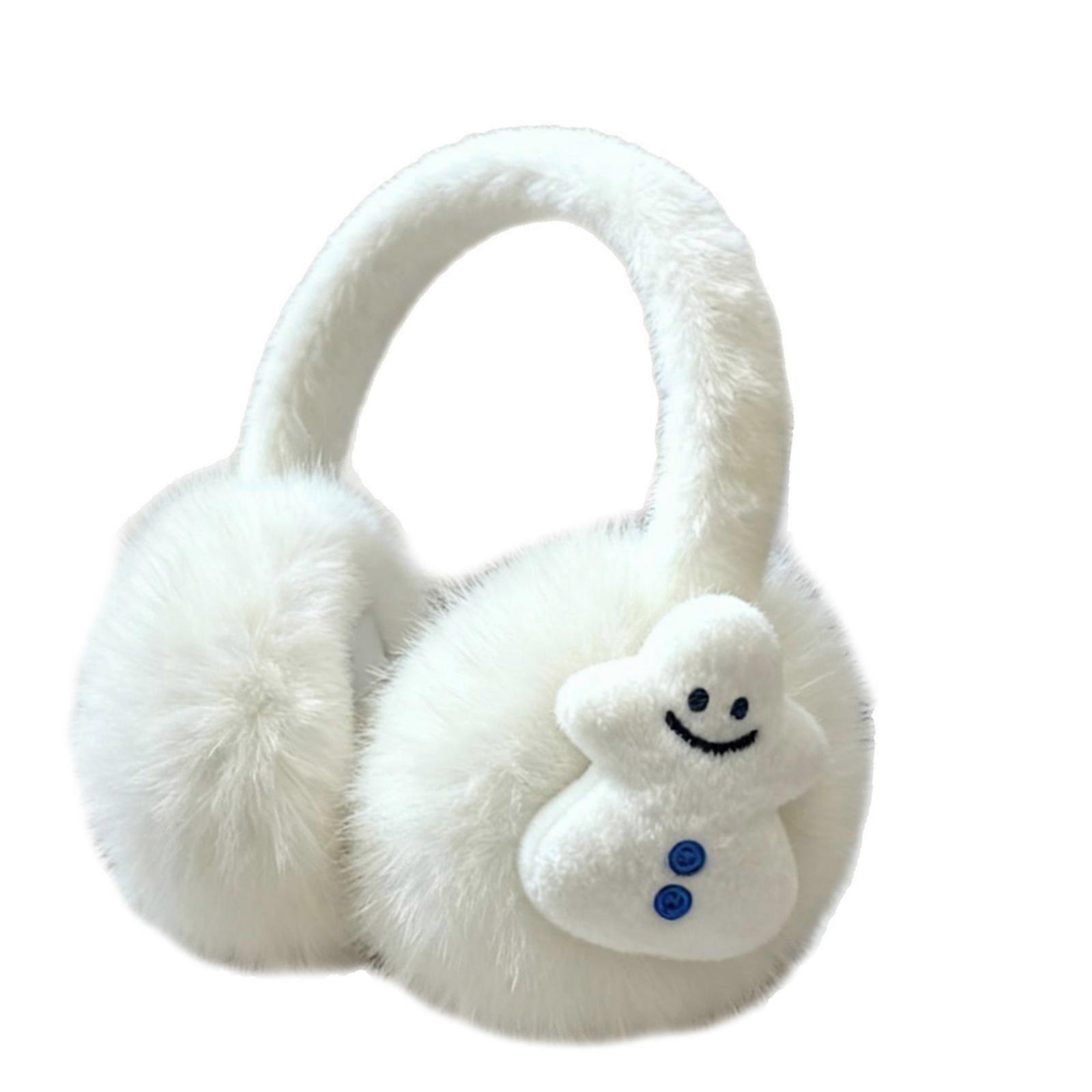 Plush Ear Warmers with Snowman Design Winter Warm Ear Muffs Proective Accessory For Skiing Commuting Student Cycling Use  White