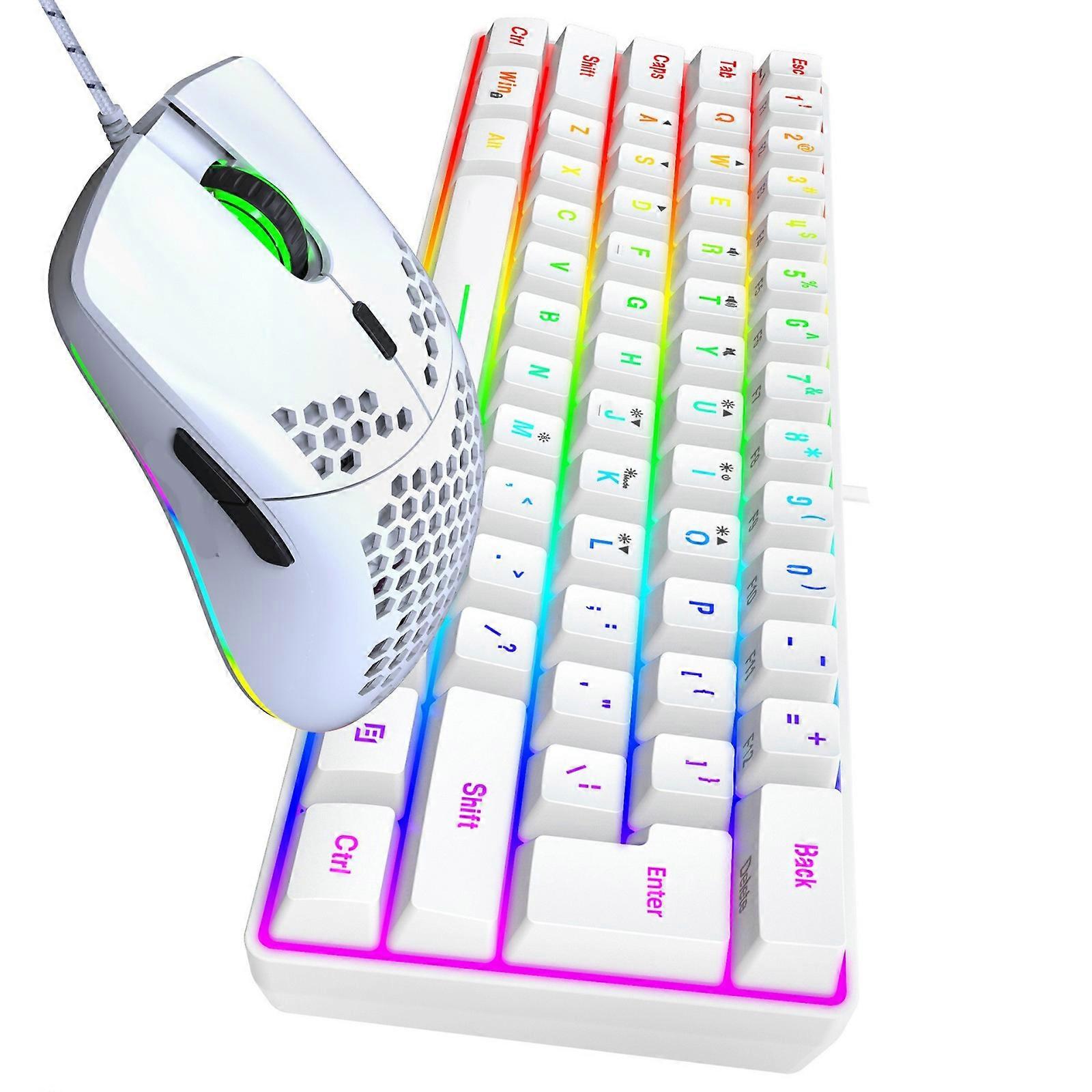 Ergonomic Wireds Keyboards And Mouse Bundle With RGBs Lighting For Extended Use Plastic Construction Fast Response Key Comfortable Grips PC Gaming 