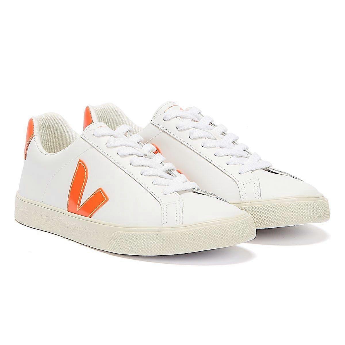 Veja Esplar Leather Womens Extra White / Orange Fluo Trainers