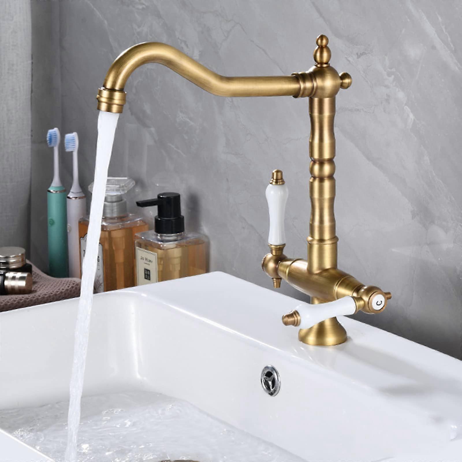 Vintage Bathroom Faucet Brass Black, 360° Swivel Spout Sink Mixer Tap with Cross Handle for Vanity