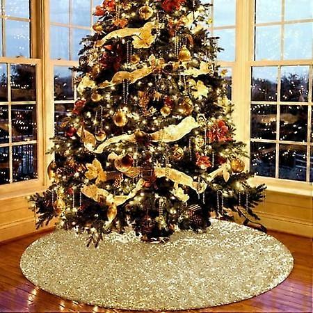 Sinhoon 36" Sequined Double-Layer Christmas Tree Skirt, Gold, compatible with standard tree stands