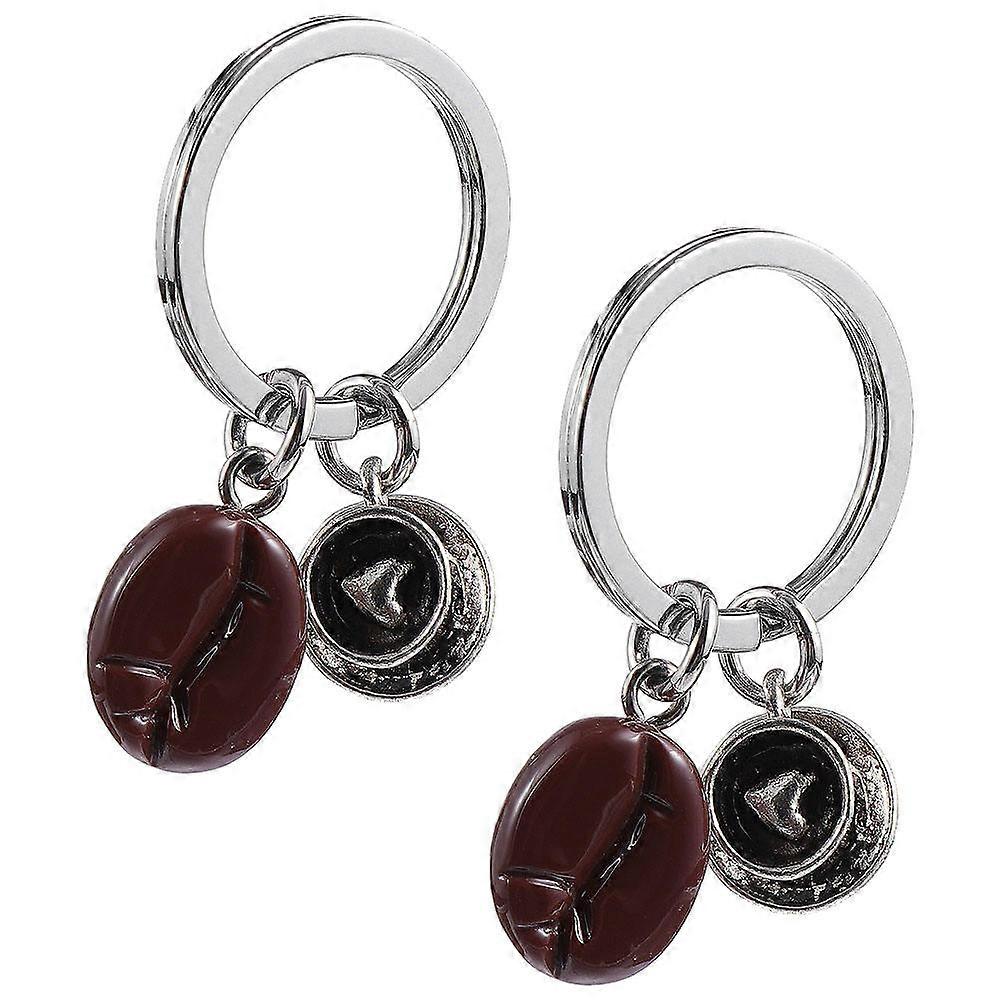 2Pc Stylish Heart Shape Coffee Bean Key Chains Backpack Pendant (Assorted Color)