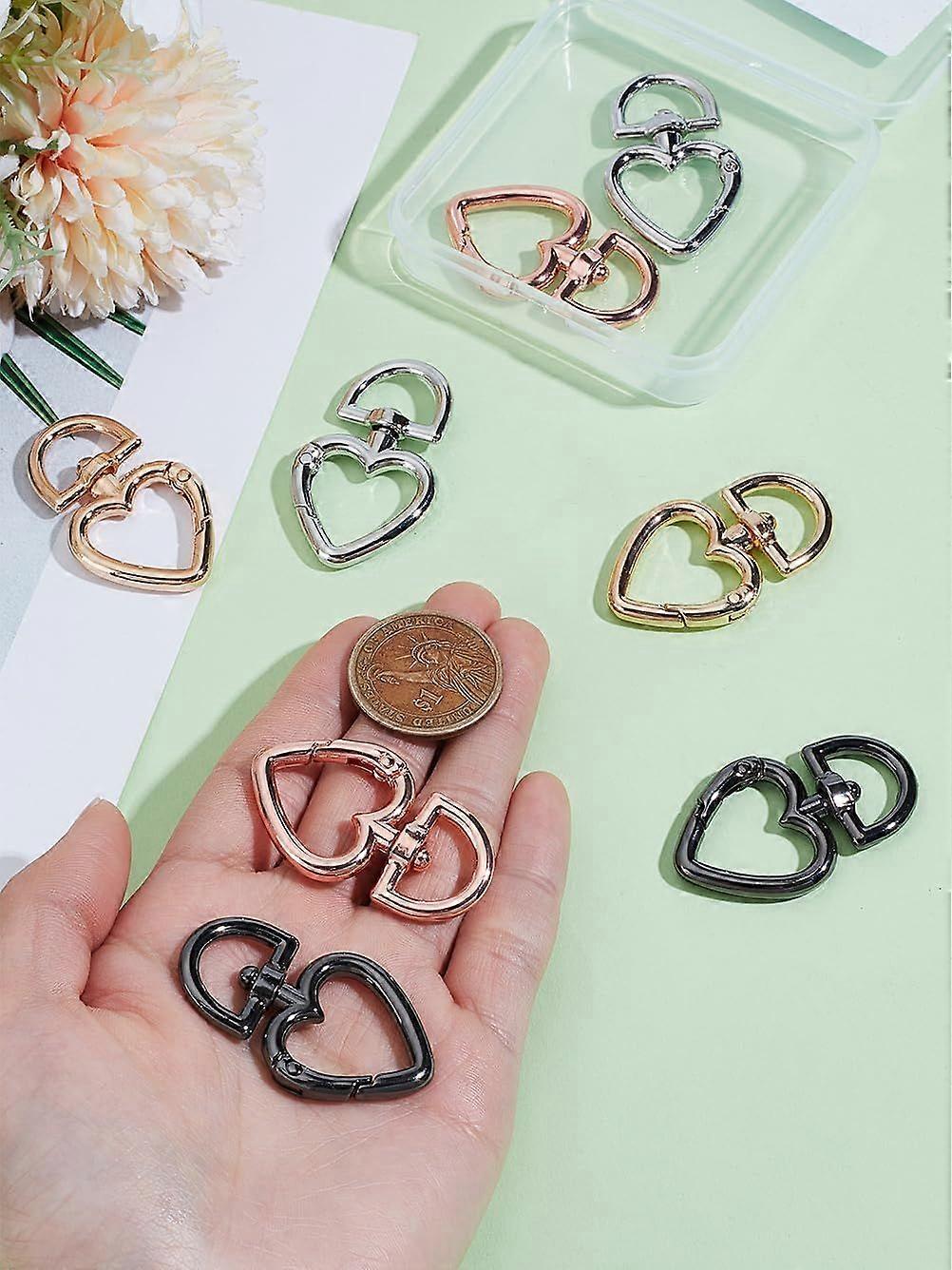 8Pcs 4 Colors Heart Shape Swivel Buckles Alloy Swivel Clasps Heart Shape Trigger Spring Keyring Buckle for DIY Key Chains Buckle Bags Purses 44.5x26.5