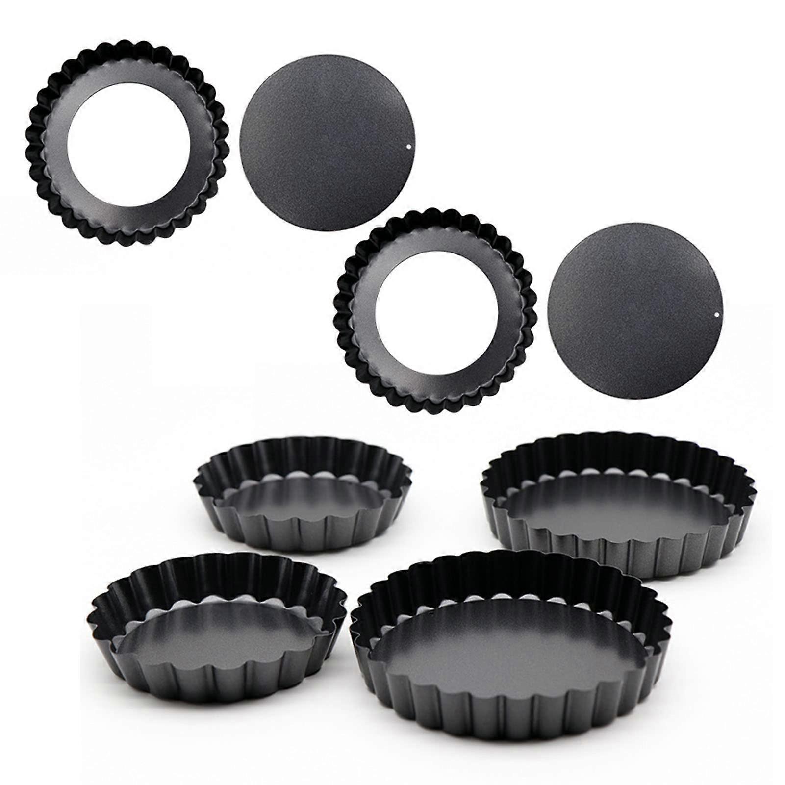 6PCS Non Stick Carbon Steel Tart and Quiche Pan Set with Removable Bottom for Even Baking