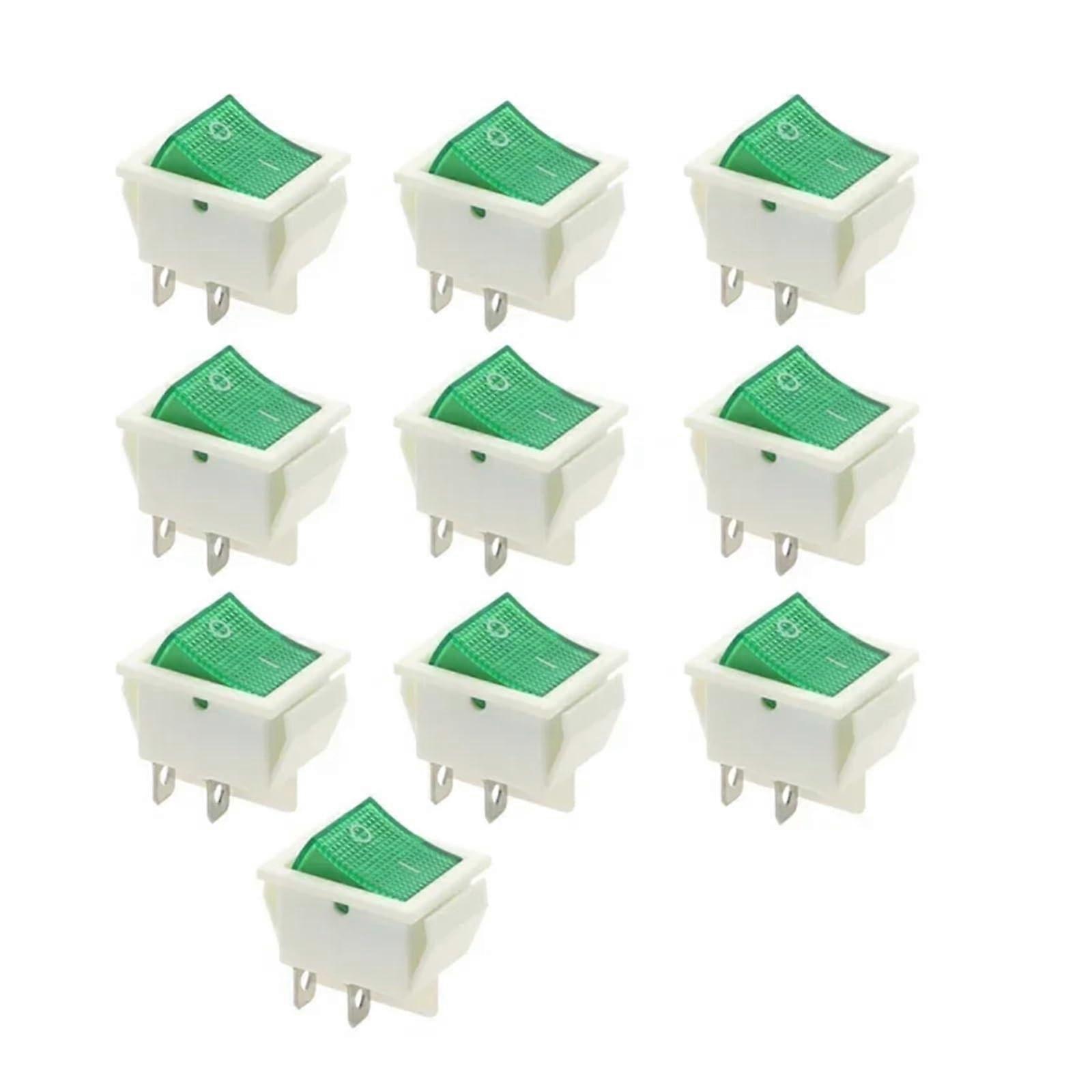 KCD4 Rocker Switch 10Pcs 4PIN 31x25mm ON-OFF Green Light Power Switches for Electrical Projects