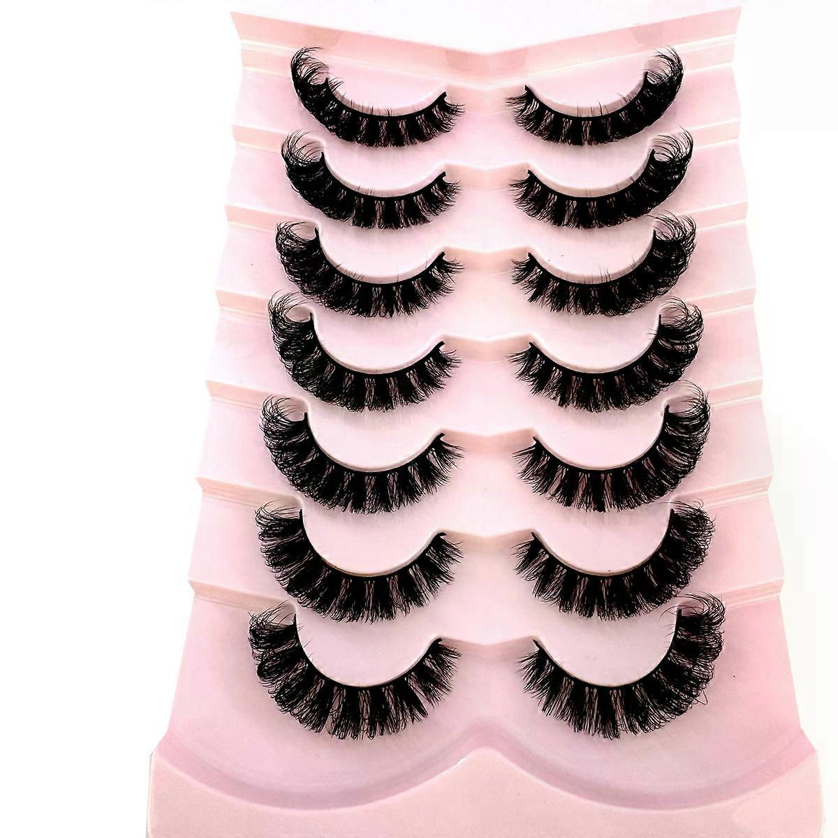 7 pairs Natural False Lashes DD Curl Russian Lashes 3D Mink Eyelashes Reusable Fluffy Russian Strip Lashes eyelashes extensions
