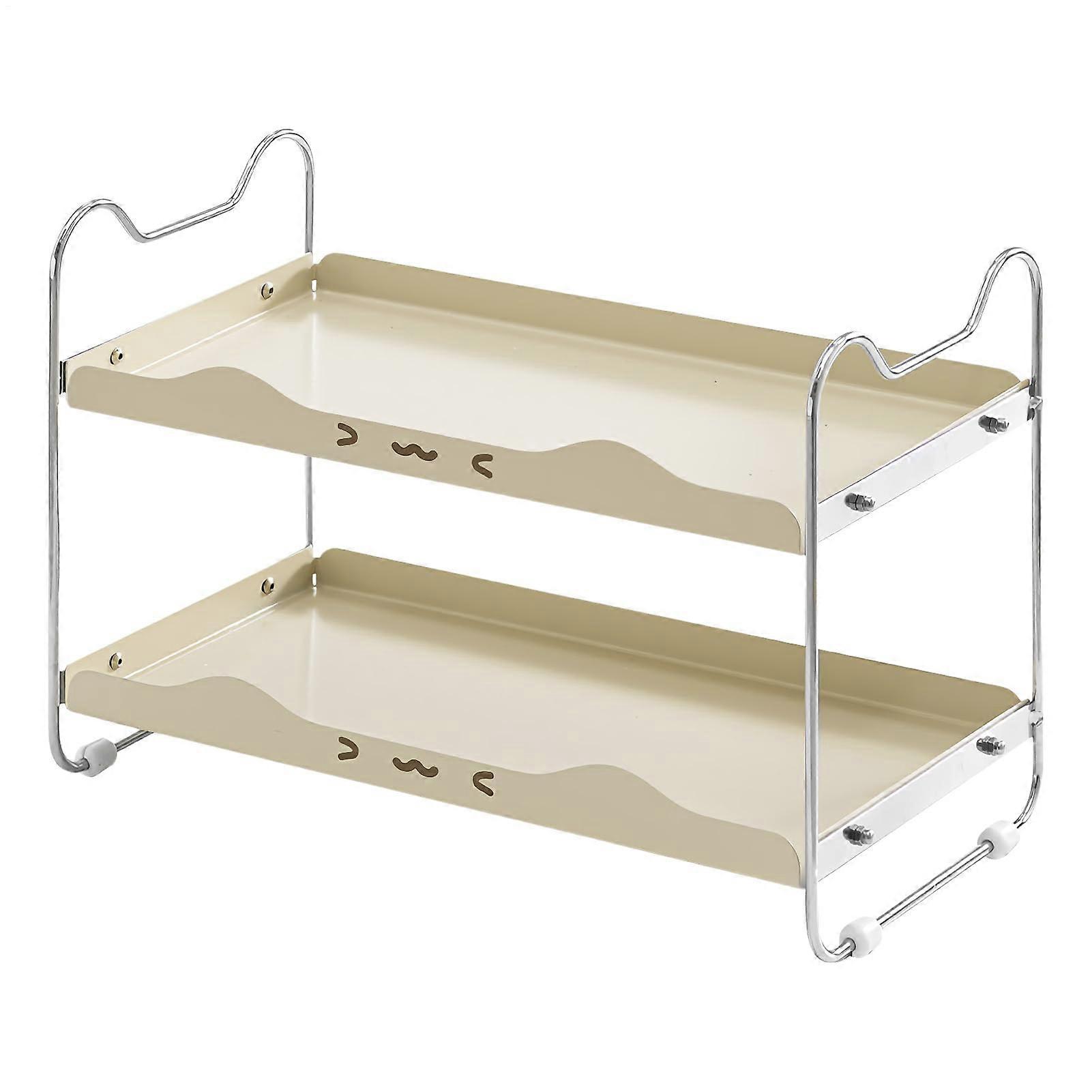 2 Tier Kitchen Counter Organizer with Non Slip Base for Spice Rack and Compact Storage Shelf