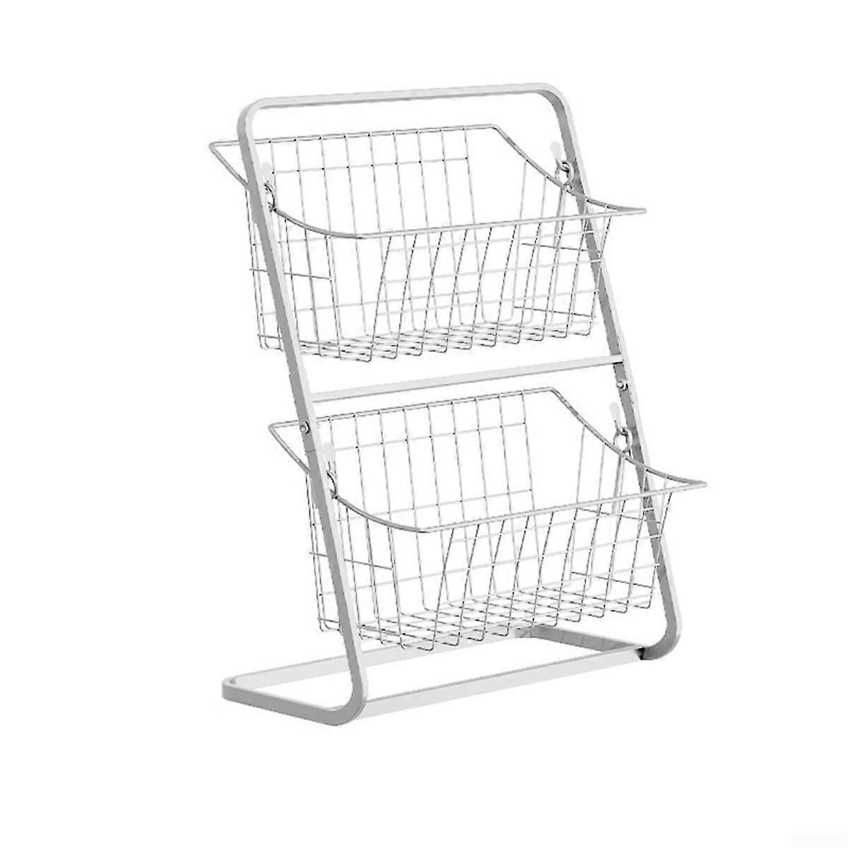 Two Tier Fruit and Vegetable Basket Metal Wire Kitchen Storage Rack Countertop Organizer White