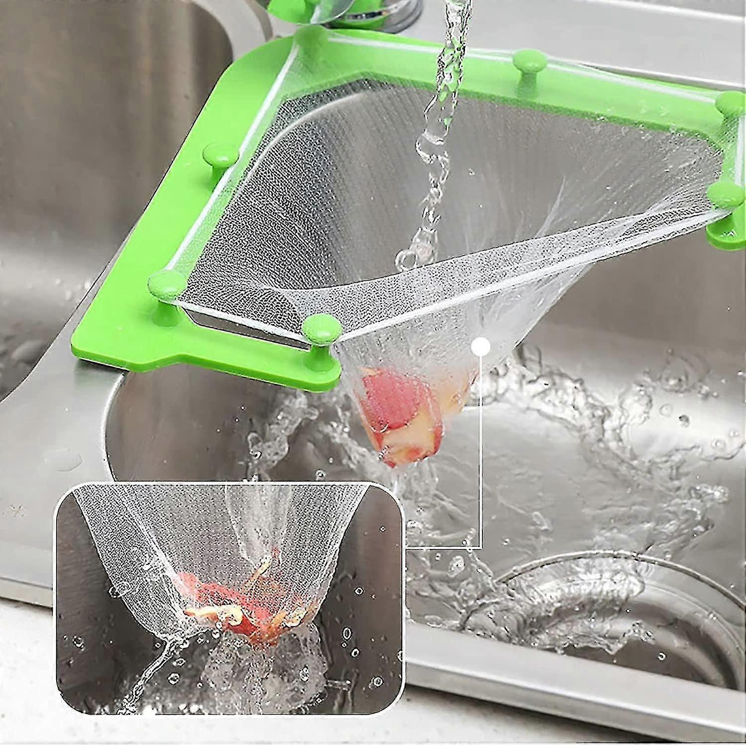 Triangle Tri-Holder Sink Strainer Bag with 100 Filter Nets for Kitchen