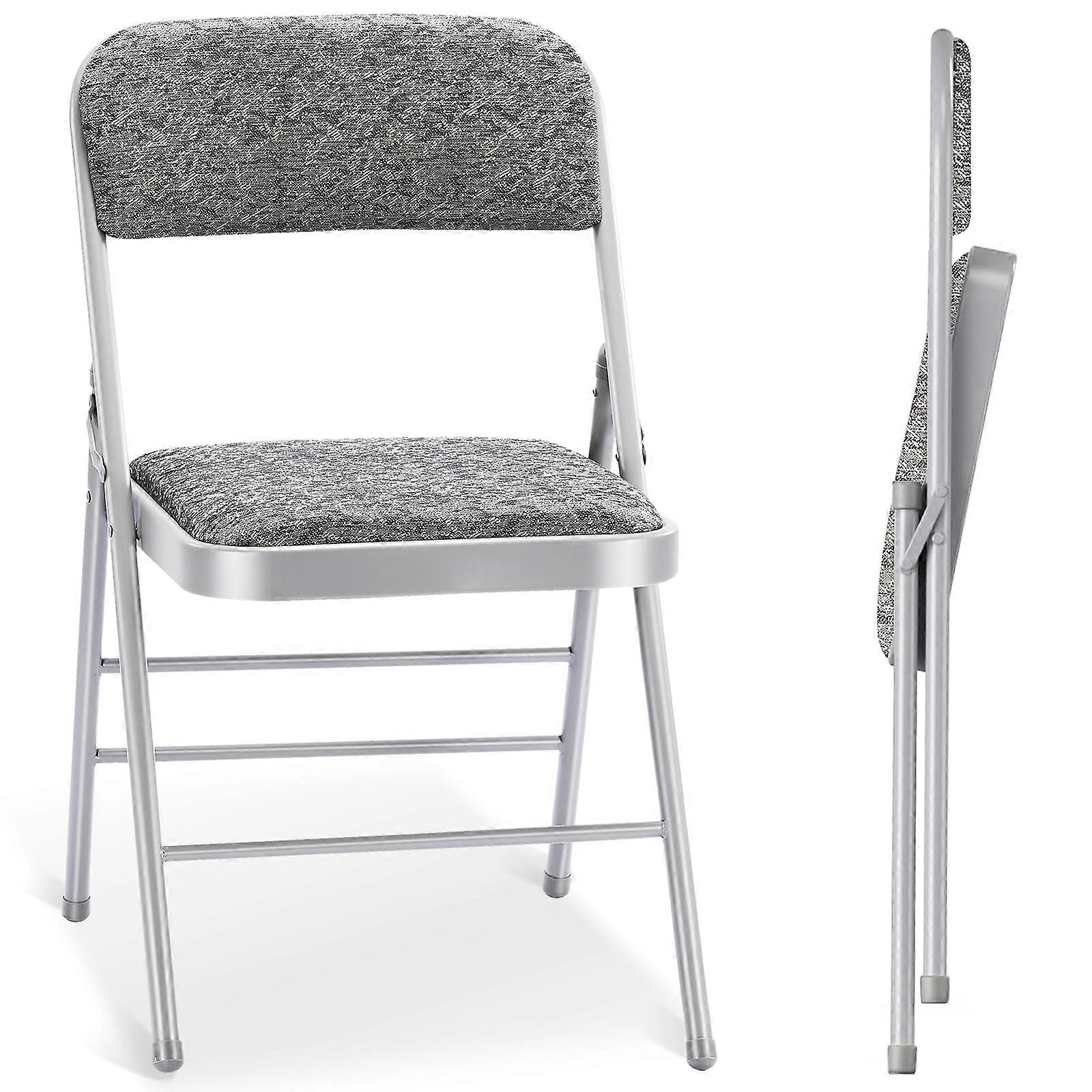 2 Pack Padded Folding Chairs with Fabric Cushion and Back, Metal Frame for Home Office Indoor Outdoor Use, Gray