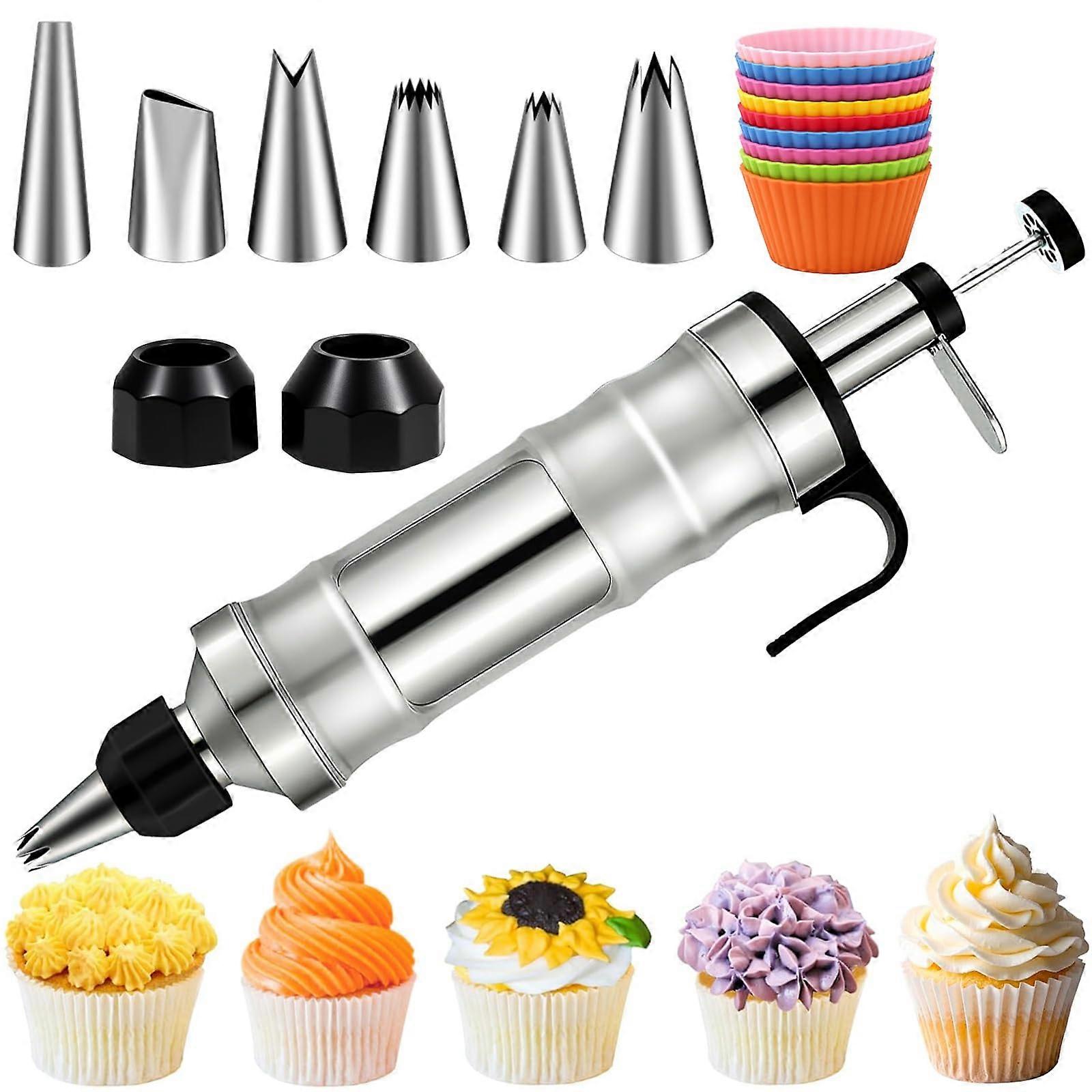 Cake Decorating Kit with Icing Tips, Stainless Steel Frosting Piping Set with Silicone Molds, Black