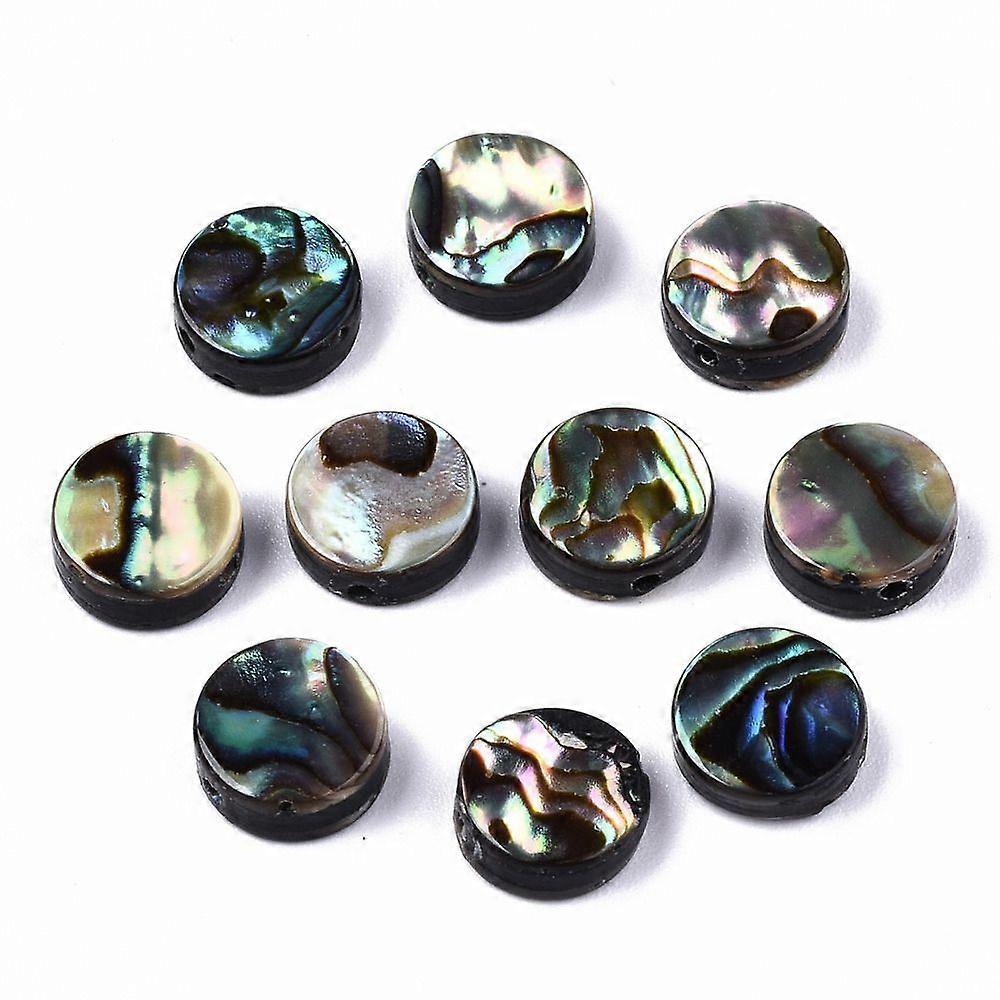 Natural Abalone Shell/Paua Shell Beads Flat Round Colorful 8.5x3.5mm Hole: 0.8mm