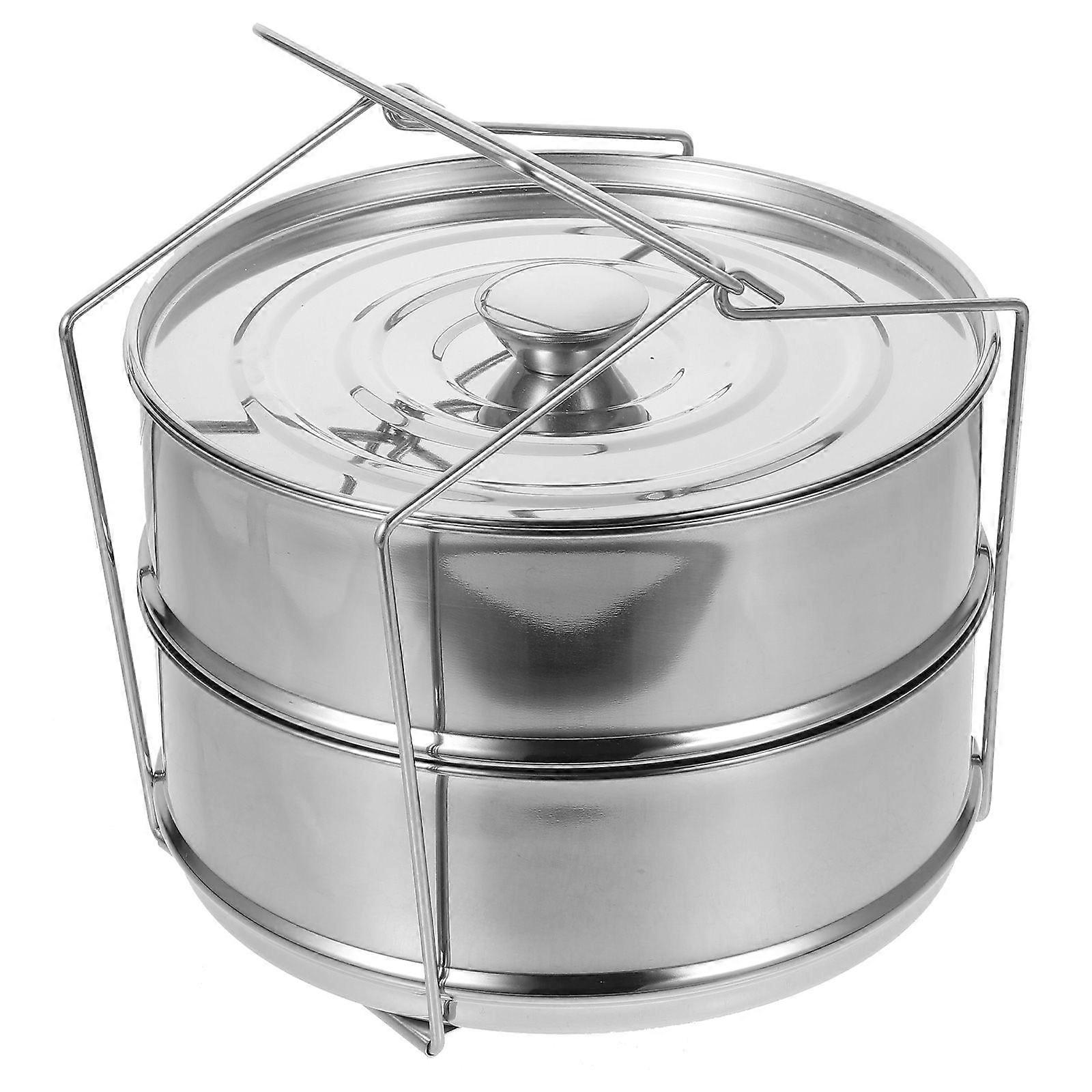 Stainless Steel 2-Tier Steamer Stackable Steamer Insert Pans Lunch Box (One Lid)