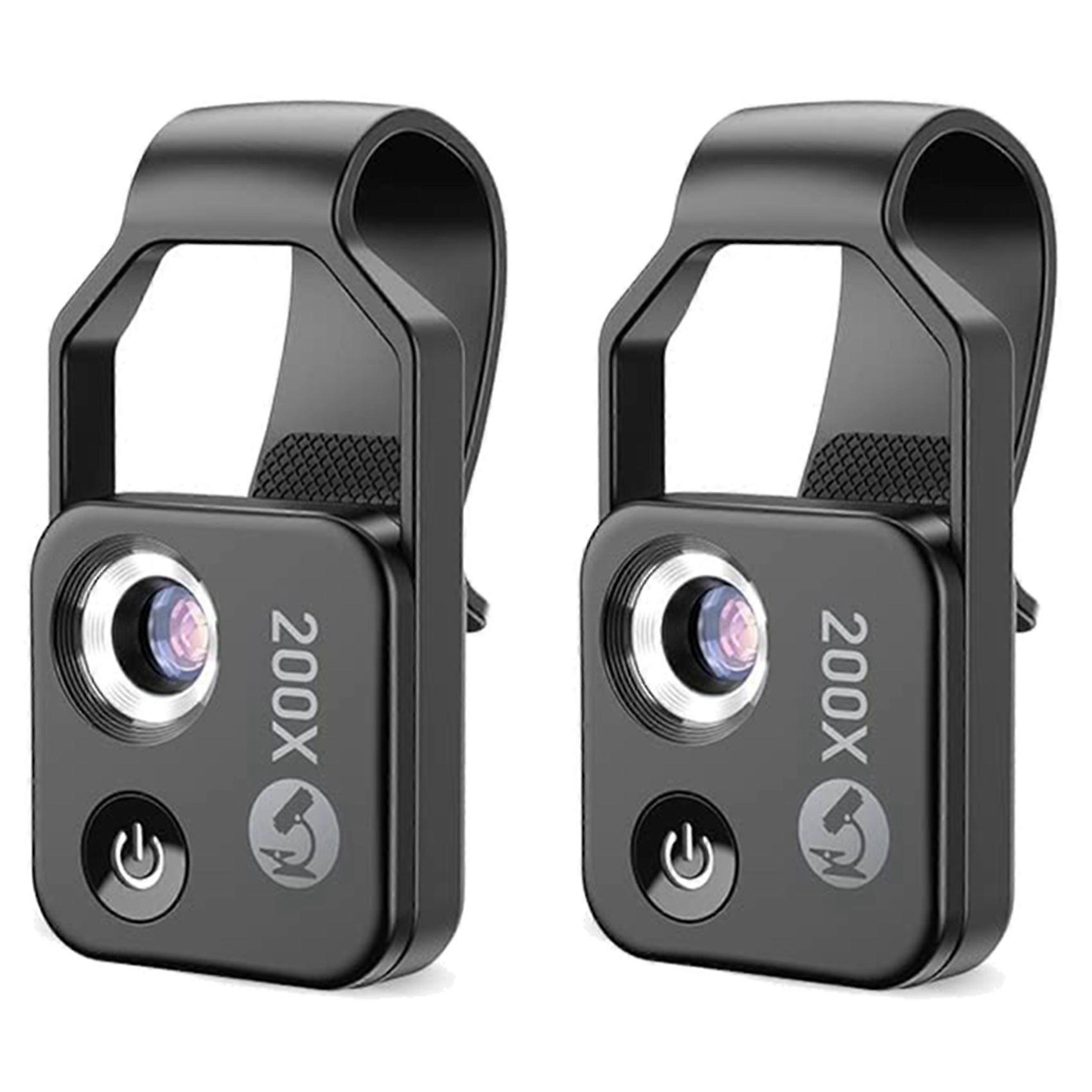 2 Pcs 200X Cell Phone Microscope Accessory with Window Microscope, Portable Mini Digital Microscope with LED Light/Universal Clip