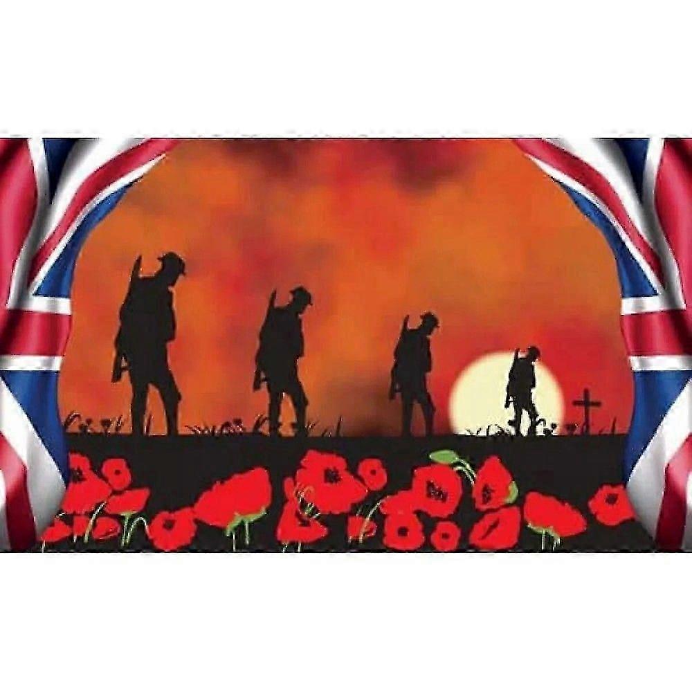 Lest We Forget 4 Soldiers Remembrance Day Flag Union Jack Shape E 048