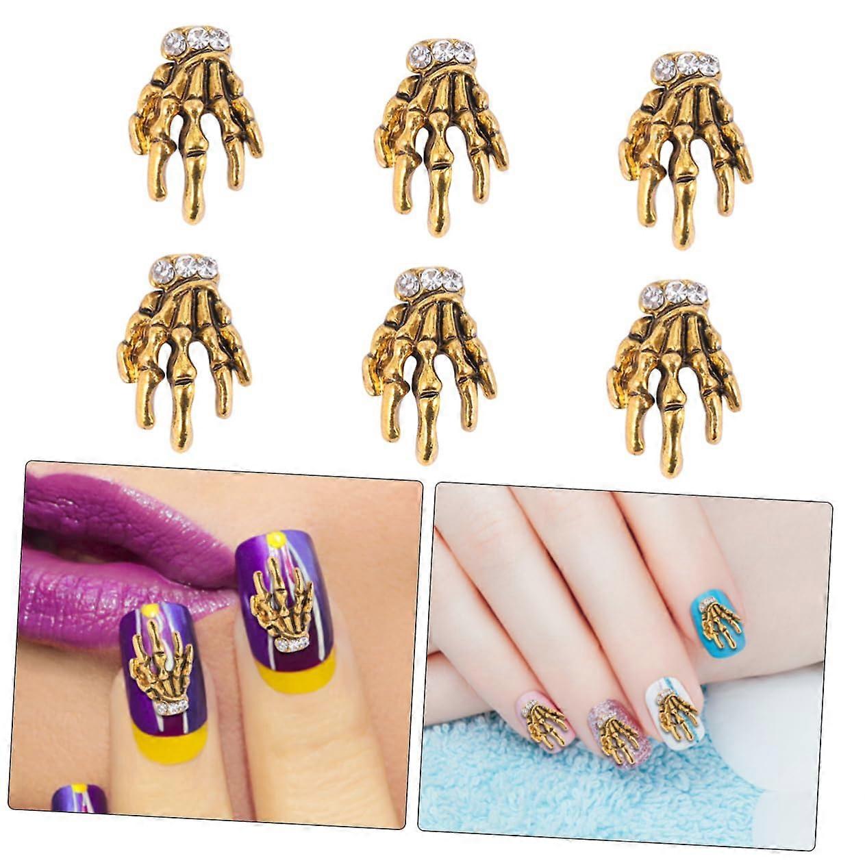 Gold Skeleton Hand Alloy Nail Art Decorations Set for Manicure, Easy Precise Application