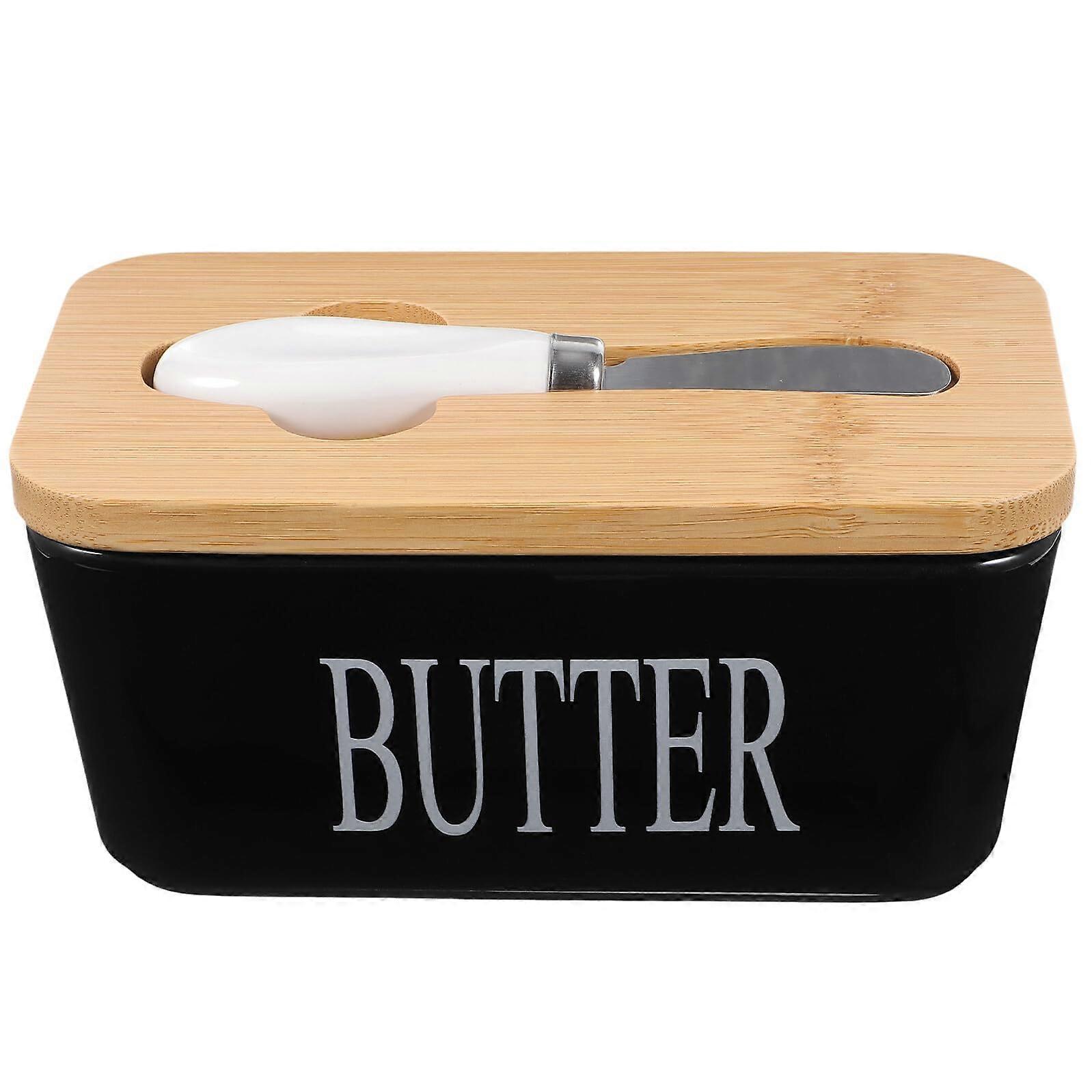 Ceramic Butter Dish with Lid and Slicer, Rectangular Butter Container for Kitchen and Fridge
