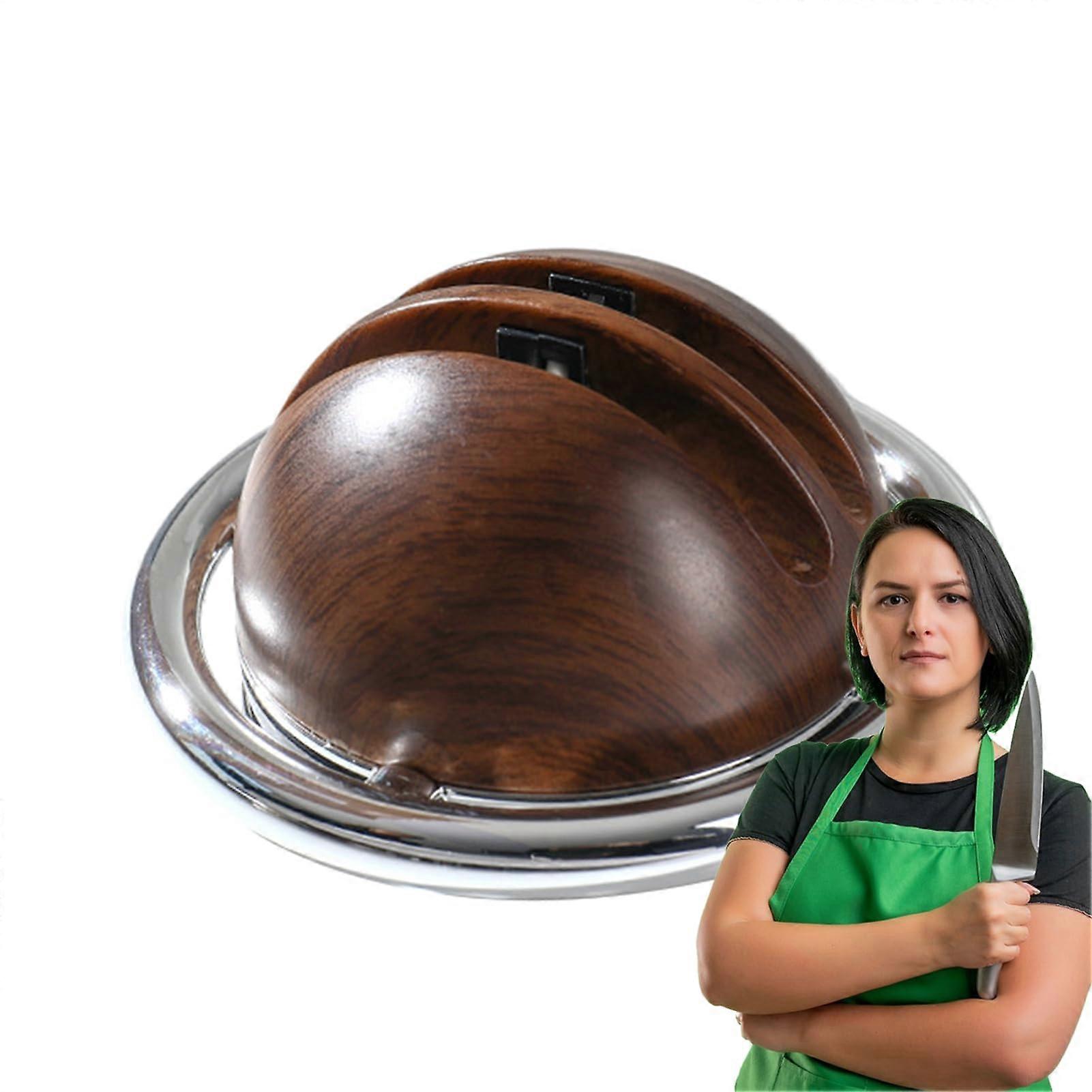 Kitchen Knife Sharpener with Dual Slot Planet Shape Design and Suction Cup Stability Black Walnut