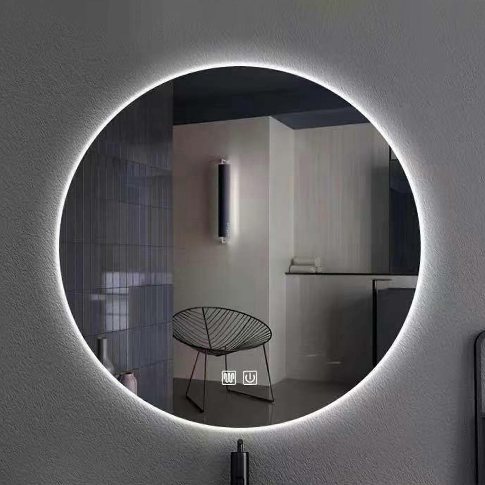 60cm Round LED Bathroom Mirror with Dimmable Side Lighting and AntiFog Defog Function for Vanity