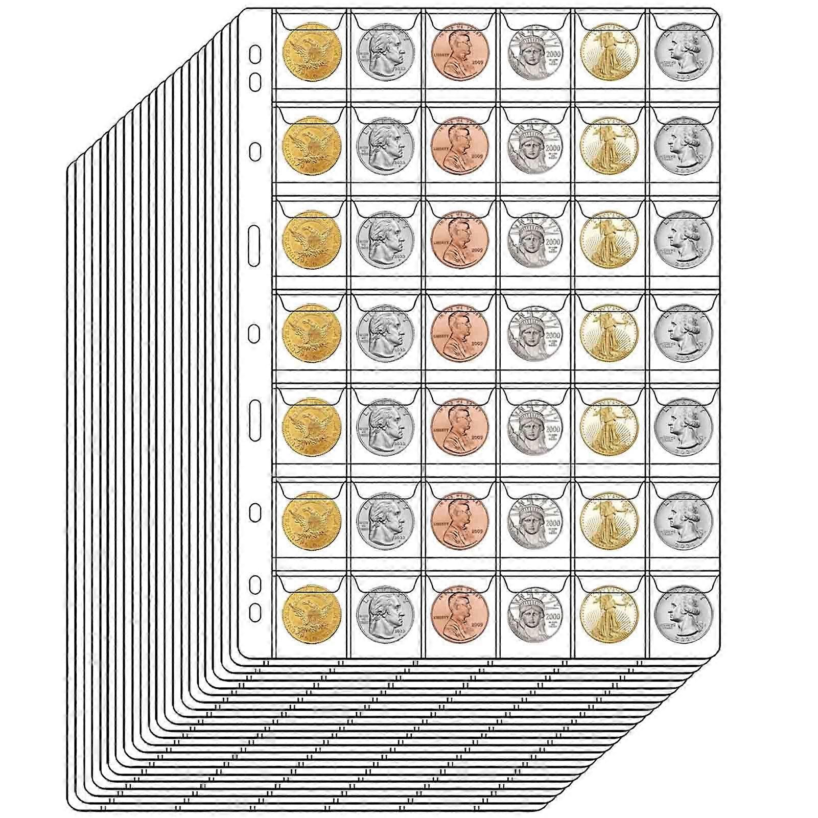 22 Sheets 9Hole Coin Collection Pages with Secure Flap Closure, 42Pocket Binder Sheets