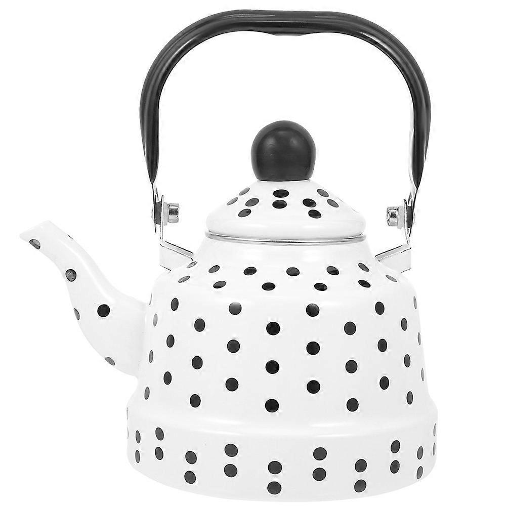 White Enamel Tea Kettle Water Boiling Kettle with Handle 1.7L for Tea Brewing