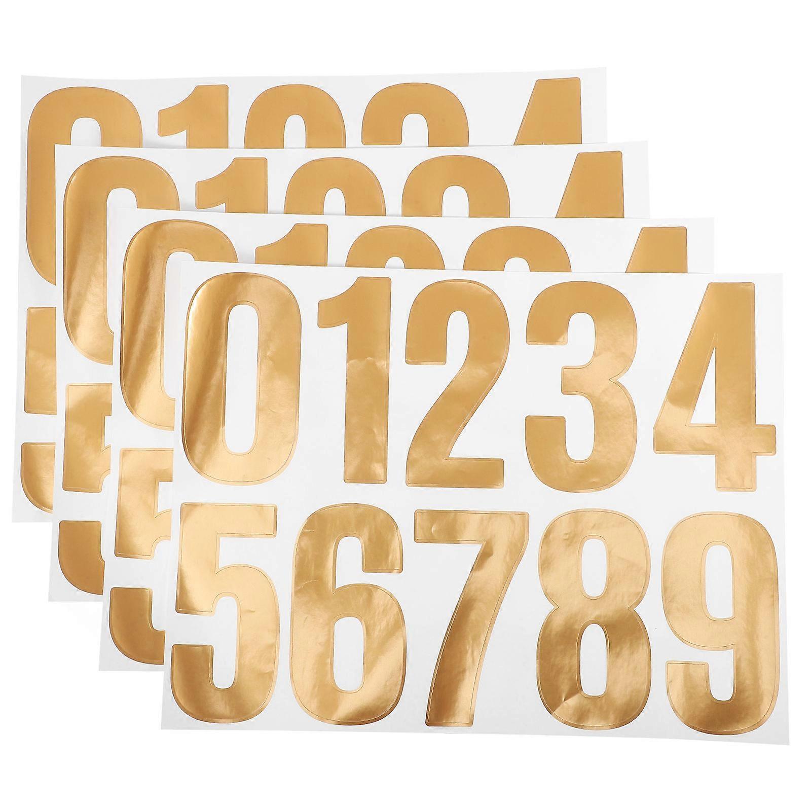 Stick On House Numbers For Outside Self-Adhesive Golden Rectangular 4 Sets Durable