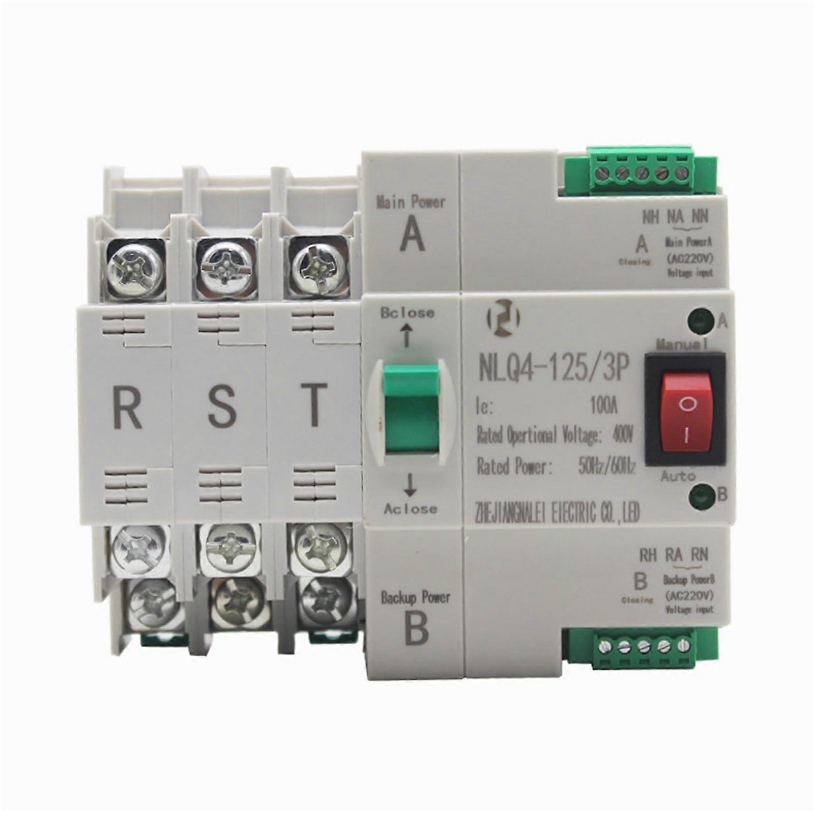Three Phase Automatic Transfer Switch 100A 80A 63A Millisecond Dual Power Source Switching