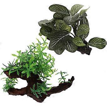 Fish Tank Plants Plastic Aquarium Accessories Artificial Decoration 2Pcs Assorted Color
