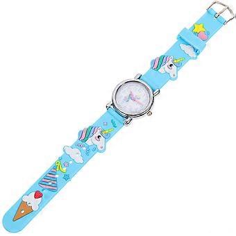 Wristwatch For Kids Decorative Silicone Cartoon Unicorn Children Adjustable Design Blue 1Set