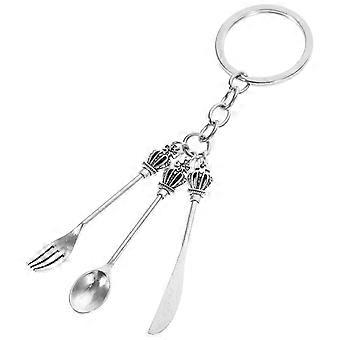 Decorative Pendants Western Dinnerware Key Chain Fork Spoon Zinc Alloy Handbag Backpack Pendant 1Pcs