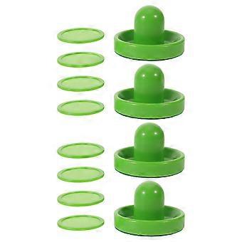 2 Sets Air Hockey Pucks And Paddles - Green Table Top Hockey Pushers Pucks With Adhesive Pads - Plastic Indoor Game Accessories For Home Recreation