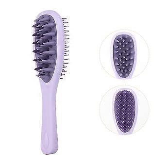 Long Handle Silicone Scalp Massage Brush - 2 in 1 Double Sided Hair Comb for All Hair Types - Purple