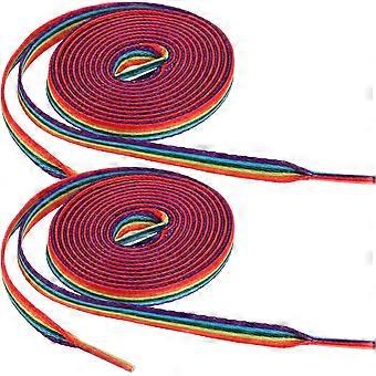 Rainbow Flat Shoelaces 2 Pairs 80cm Polyester Casual Shoe Ties Gradient Colorful