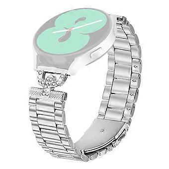 Watch Strap for Samsung Galaxy Watch3 41mm Silver Metal Band D-Shape Rhinestones Decor 3-Bead