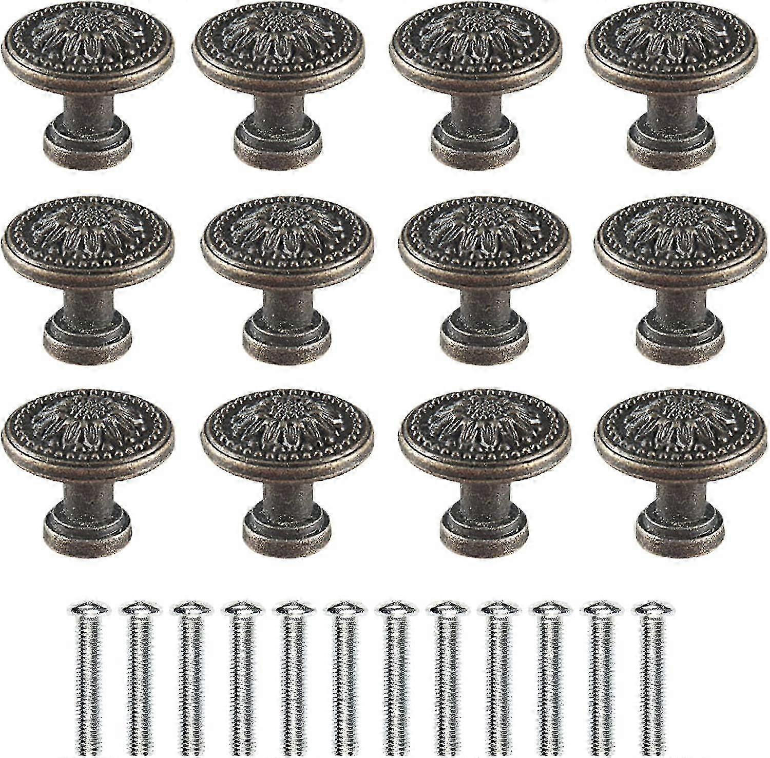 Zinc Alloy 12 Pieces Round Retro Drawer Knobs Rustproof for All Cabinets