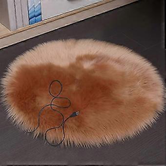 USB Heated Cat Plush Mat, Pet Heating Pad & Bed Warmer Blanket for Dogs/Cats (Khaki), Compatible with USB power PM