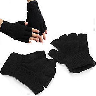 Unisex Black Fingerless Knitted Gloves for Winter Warmth and Stretch Fit Comfort