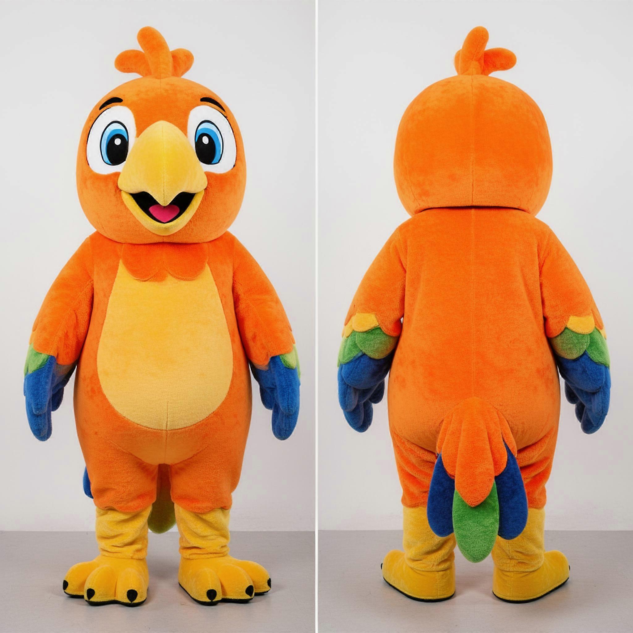 MASTICOT Vibrant Orange Playful Parrot Mascot