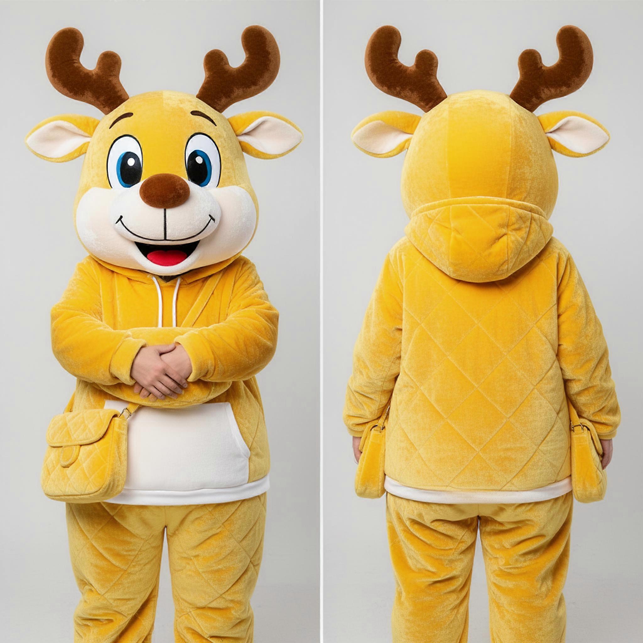 MASTICOT Bright Yellow Smiling Reindeer Mascot