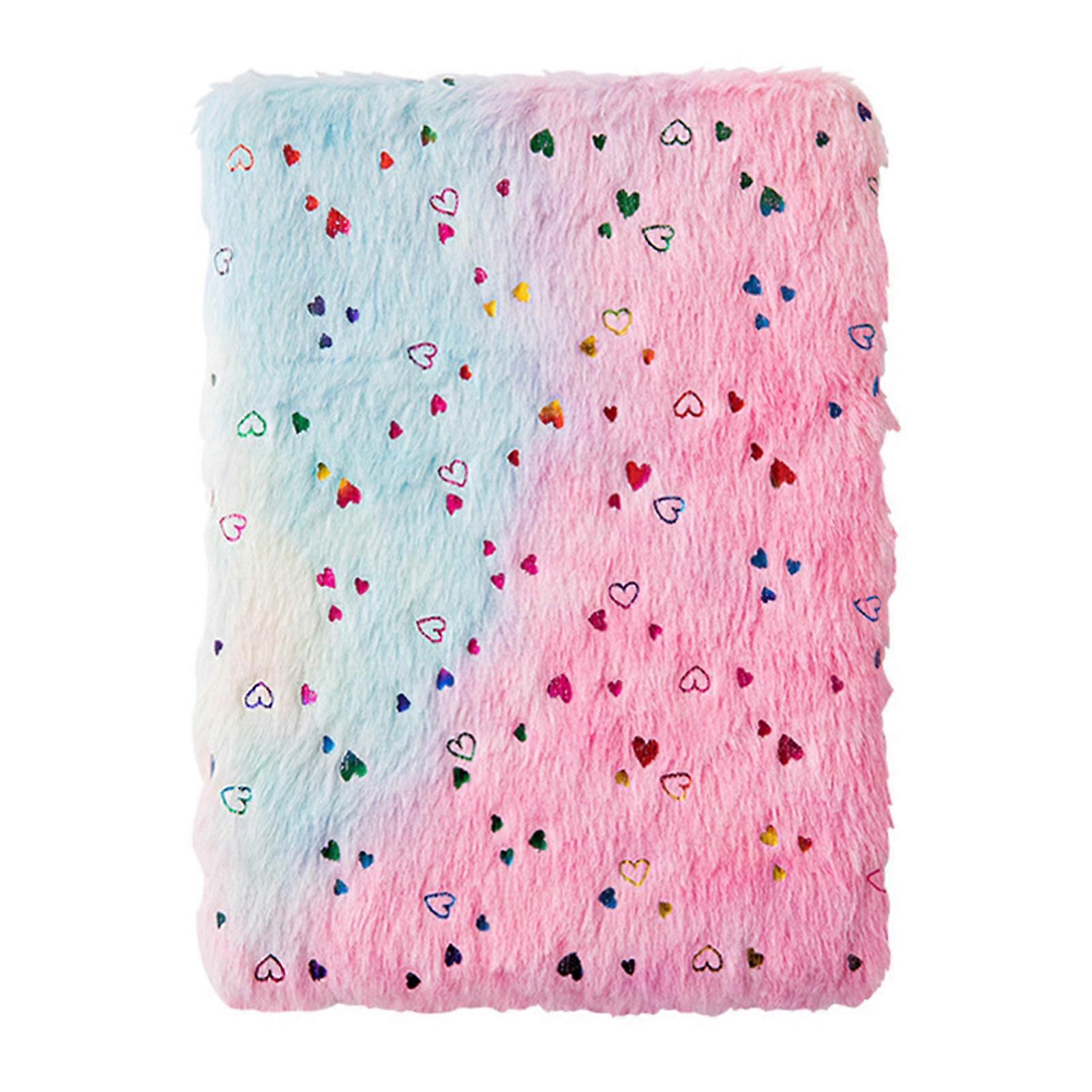 Girl Diary Notebook Rainbow Heart Pattern Plush Journal with Lock A5