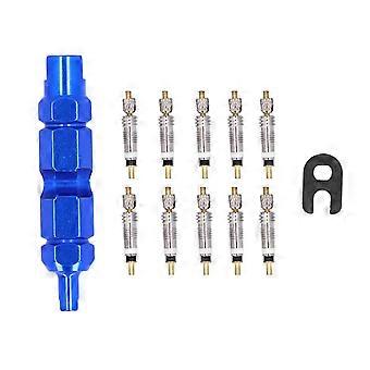 10PCS Bike Valve Core Remover Tool Kit Repair Set French Brass for Mountain BicycleBlue