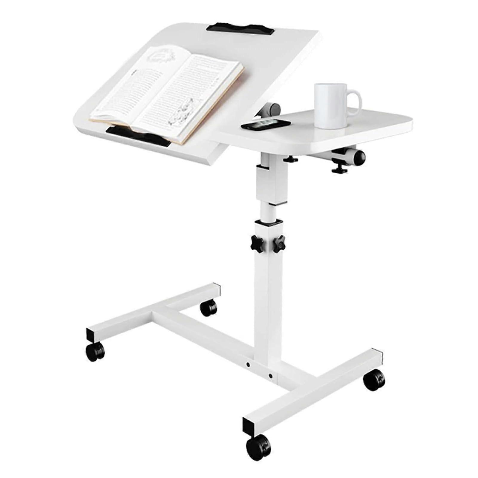 Overbed Table with Wheels Adjustable Laptop Desk Foldable 60x40cm White Multipurpose Surface