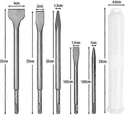 5 Piece Chisel Set with 2 Pointed Chisel and 3 Flat Chisel, Tile Chisel Wide Chisel Drilling Tool for Concrete Tile Building Block