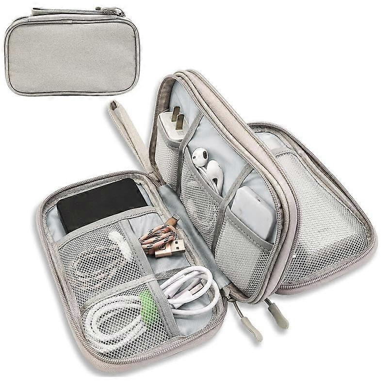 Waterproof Travel Cable Organizer Bag, Compact MultiGrids Electronics Accessories Storage Case, Gray