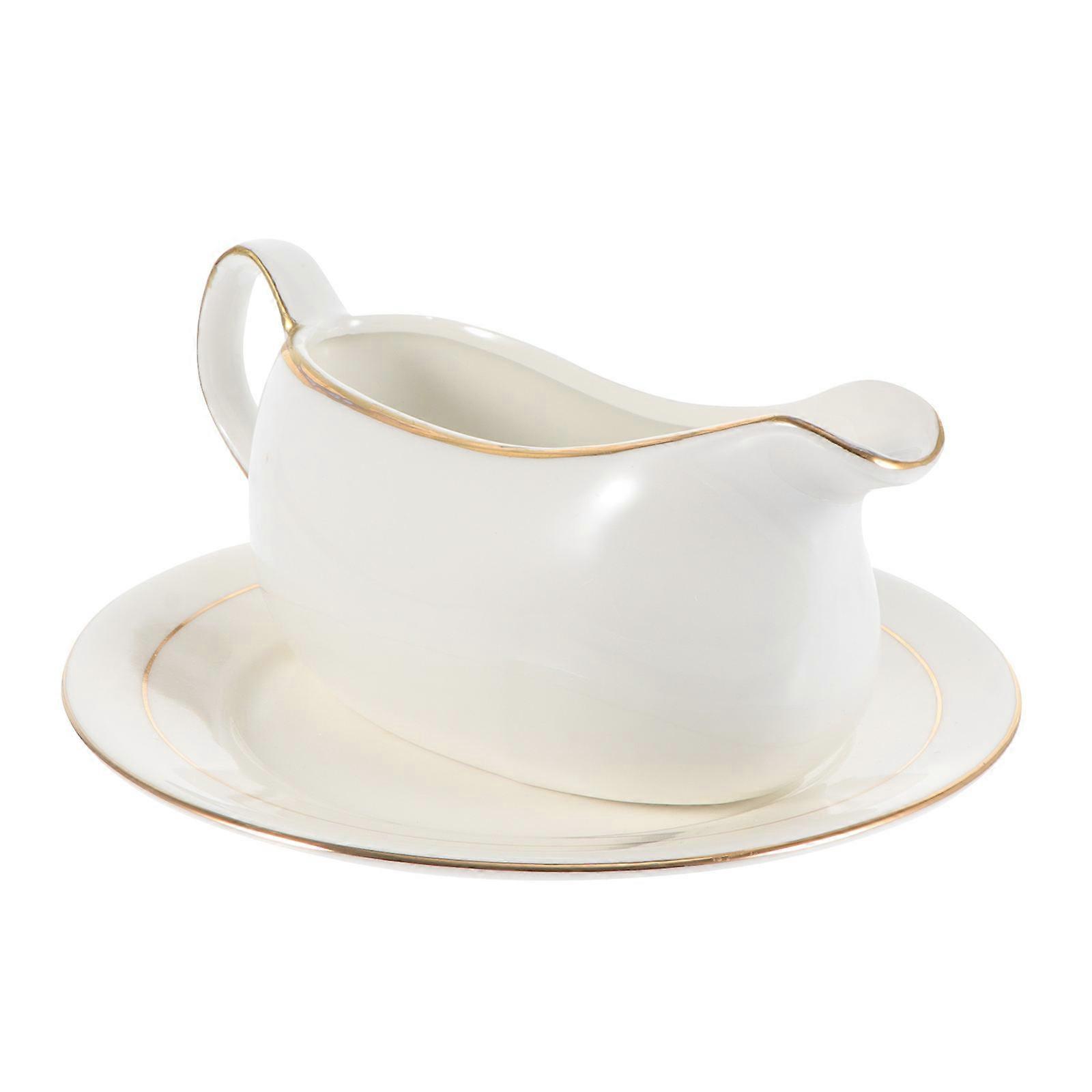 Gold Edge Ceramic Sauce Container for Kitchen with 1Set