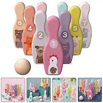 Wooden Kids Bowling Set for Indoor Games 1Set Colorful Cartoon Bowling