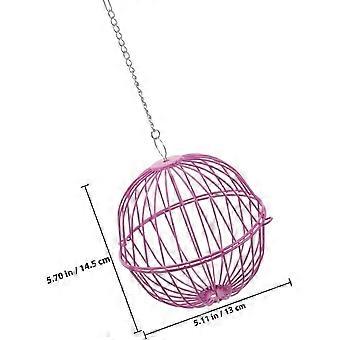 Hanging Feeder Ball for Small Pets, Pink Iron Grass Ball Dispenser Rack for Rabbits, Guinea Pigs and Hamsters, Feeding for Hay and Dry Grass, Suitable
