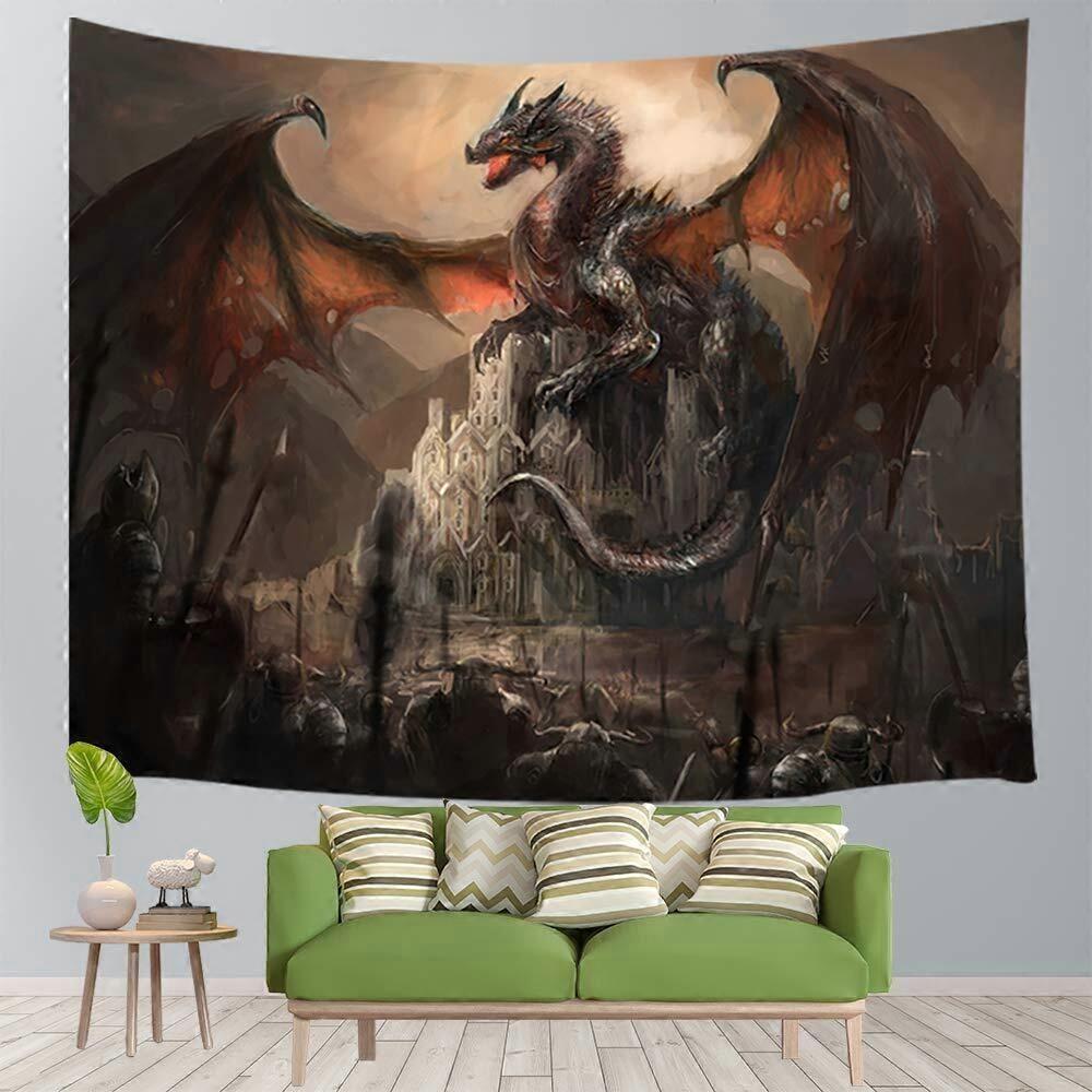 Tapestry Medieval Dragon Castle War